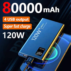 80000mAh Power Bank 120W Super Fast Charging 100% Sufficient Capacity