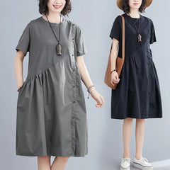 2024 New Arrival Short Sleeve Patchwork Loose Summer Holiday Travel Dress