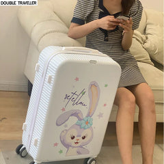 New kids Women travel luggage Cute Cartoon rabbit trolley luggage case