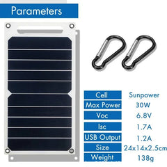 30W Solar Panel With USB Waterproof Outdoor Hiking And Camping