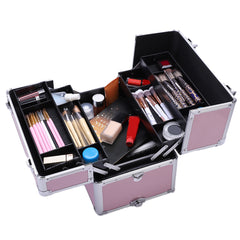 3 In 1 Aluminum Cosmetic Makeup Case Makeup Travel Organizer Cosmetology Case, Aluminum Cosmetic Display Suitcase On Wheels, Beauty Storage Luggage Lockable W-4 Removable Wheels