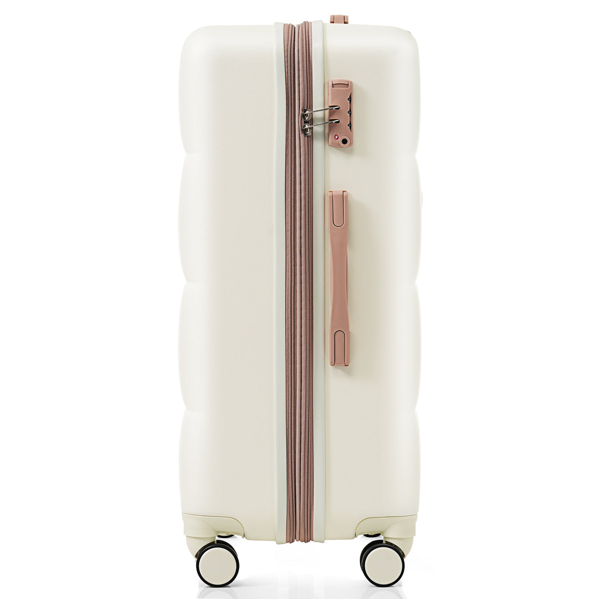 4-piece Suitcase Set With USB Port, Expandable ABS Durable Suitcase With Travel Bag, Cup Holder, With Spinner Wheels, Beige