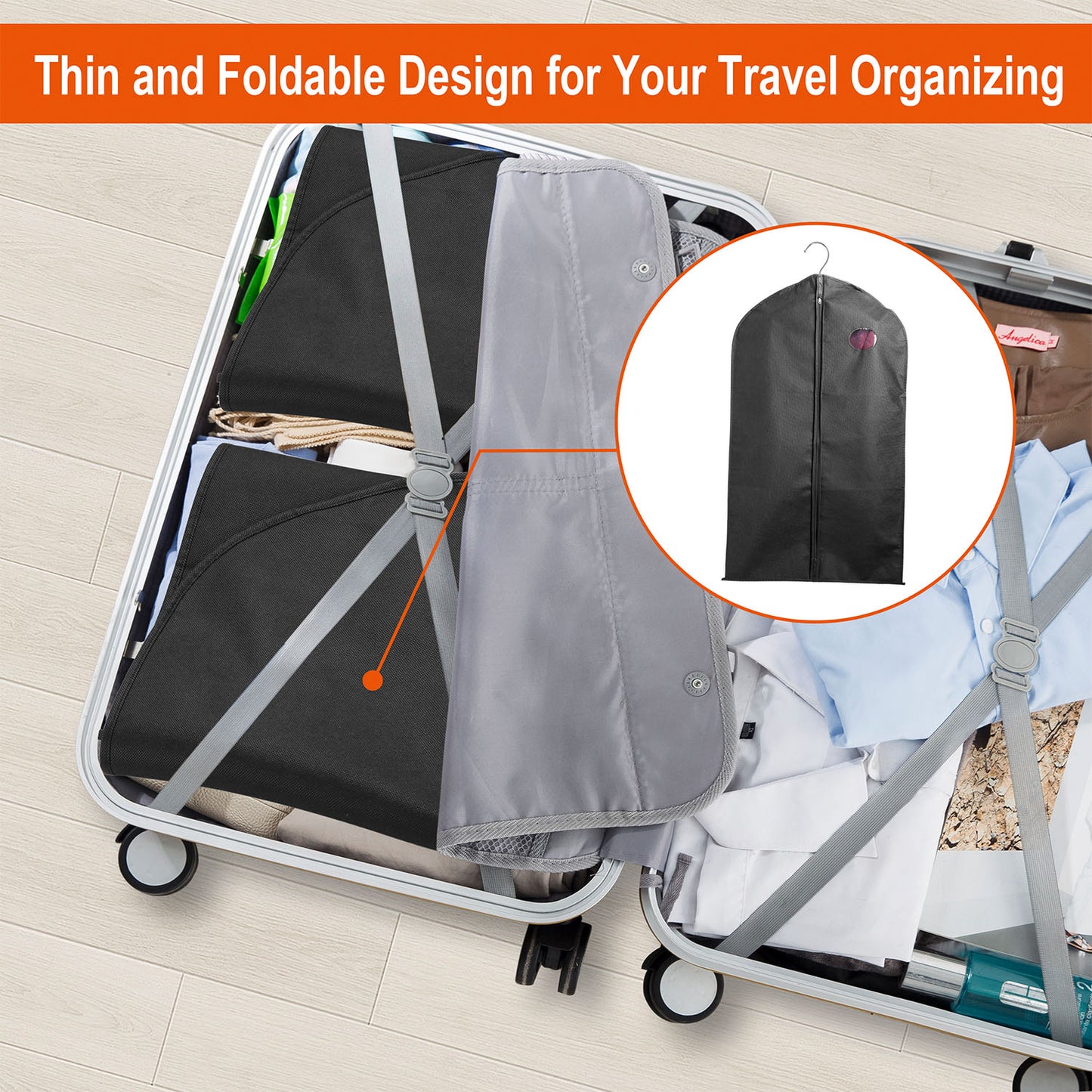 5Pcs 39in Garment Bags Hanging Suit Bags Covers Breathable With Full Zipper Transparent Window For Suit Dress Coat Storage Travel Use