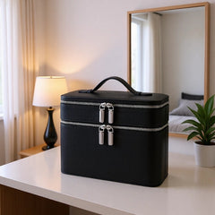 New Double-layer Large-capacity PU Portable Makeup Bag