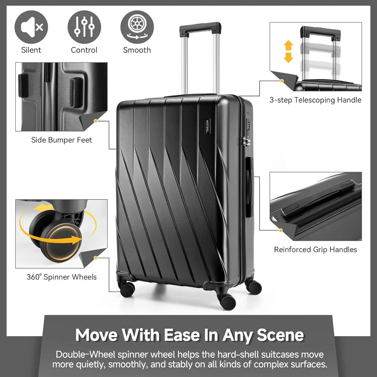 3 Piece 100% PC Hardshell Luggage Set,Spinner Wheels&TSA Lock, 20