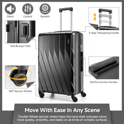 3 Piece 100% PC Hardshell Luggage Set,Spinner Wheels&TSA Lock, 20" Carry on Suitcase with Fitness Duffel and Toiletry Bag