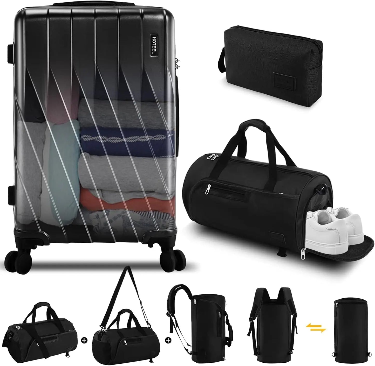 3 Piece 100% PC Hardshell Luggage Set,Spinner Wheels&TSA Lock, 20" Carry on Suitcase with Fitness Duffel and Toiletry Bag