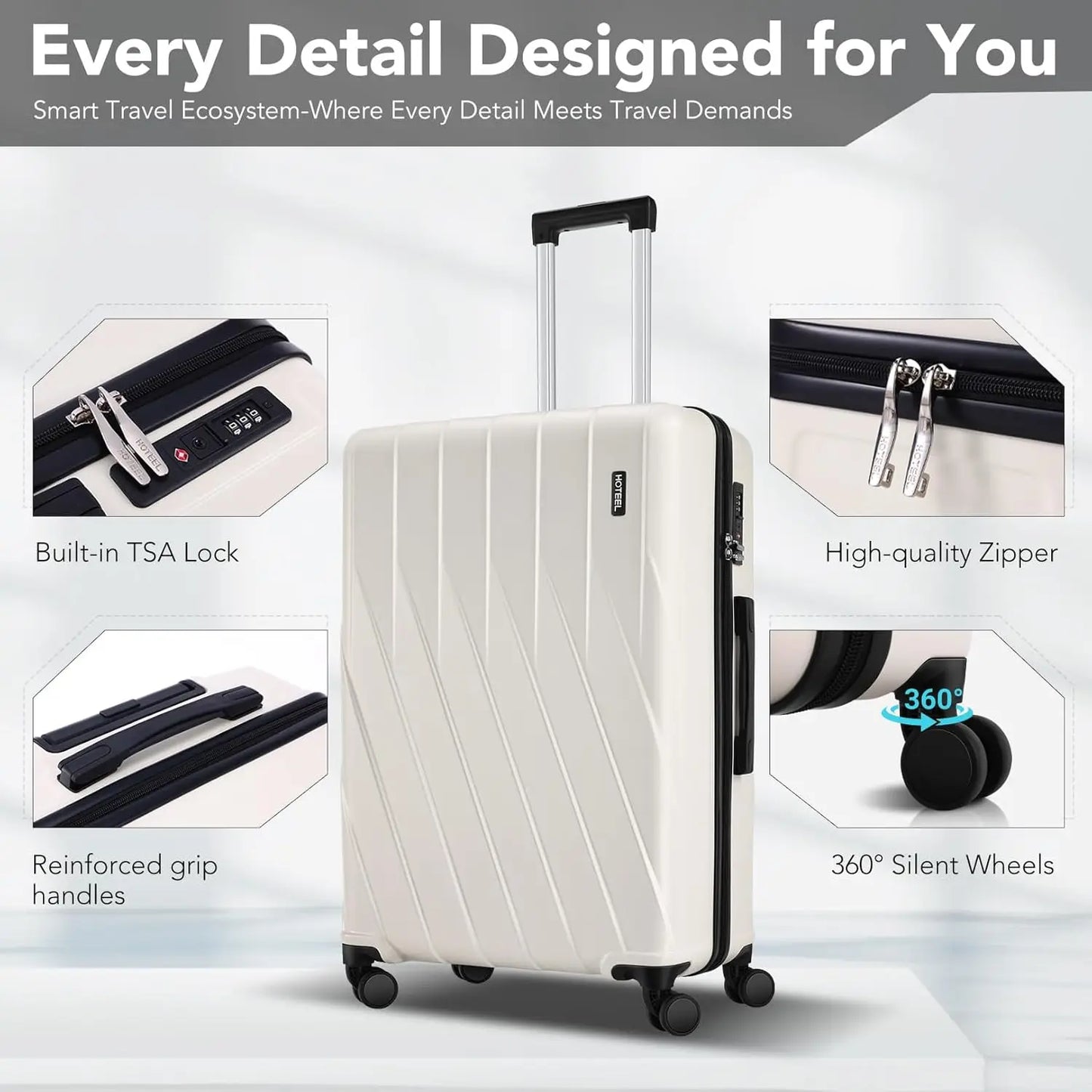 3 Piece 100% PC Hardshell Luggage Set,Spinner Wheels&TSA Lock, 20" Carry on Suitcase with Fitness Duffel and Toiletry Bag