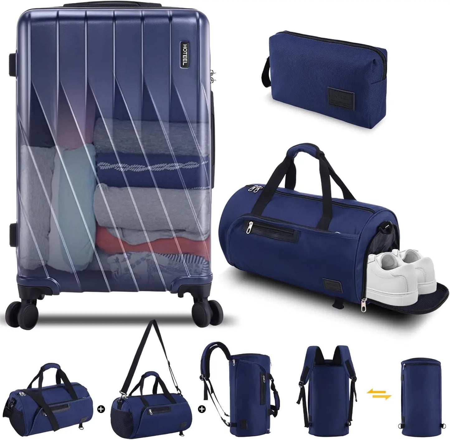 3 Piece 100% PC Hardshell Luggage Set,Spinner Wheels&TSA Lock, 20" Carry on Suitcase with Fitness Duffel and Toiletry Bag