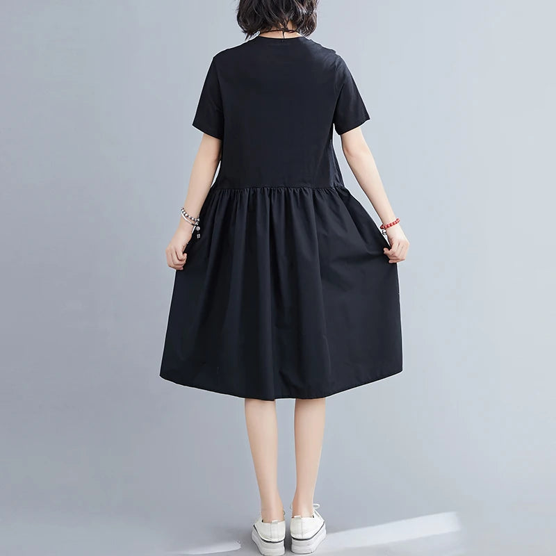 2024 New Arrival Short Sleeve Patchwork Loose Summer Holiday Travel Dress