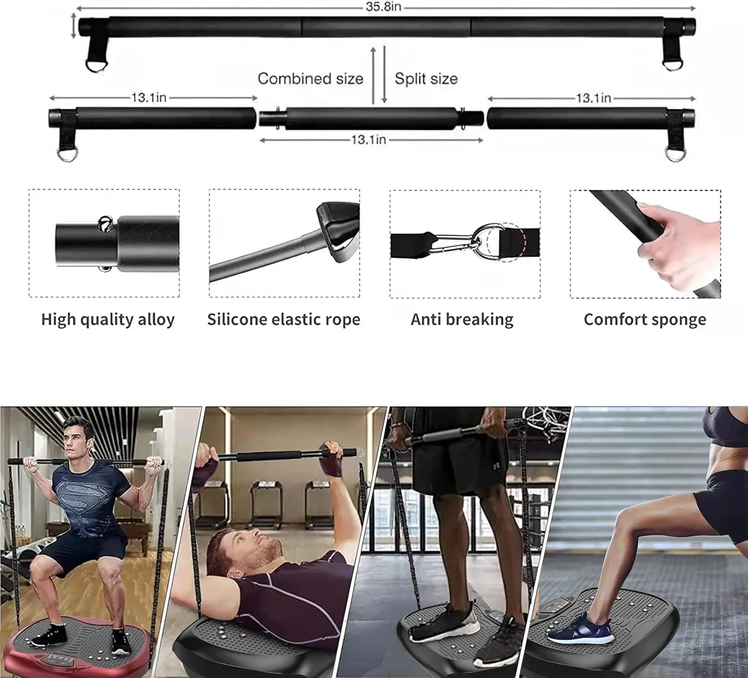 Plate Exercise Machine - Whole Body Workout Vibration Platform Lymphatic Drainage Machine for Weight Loss Home Fitness w/Pilates