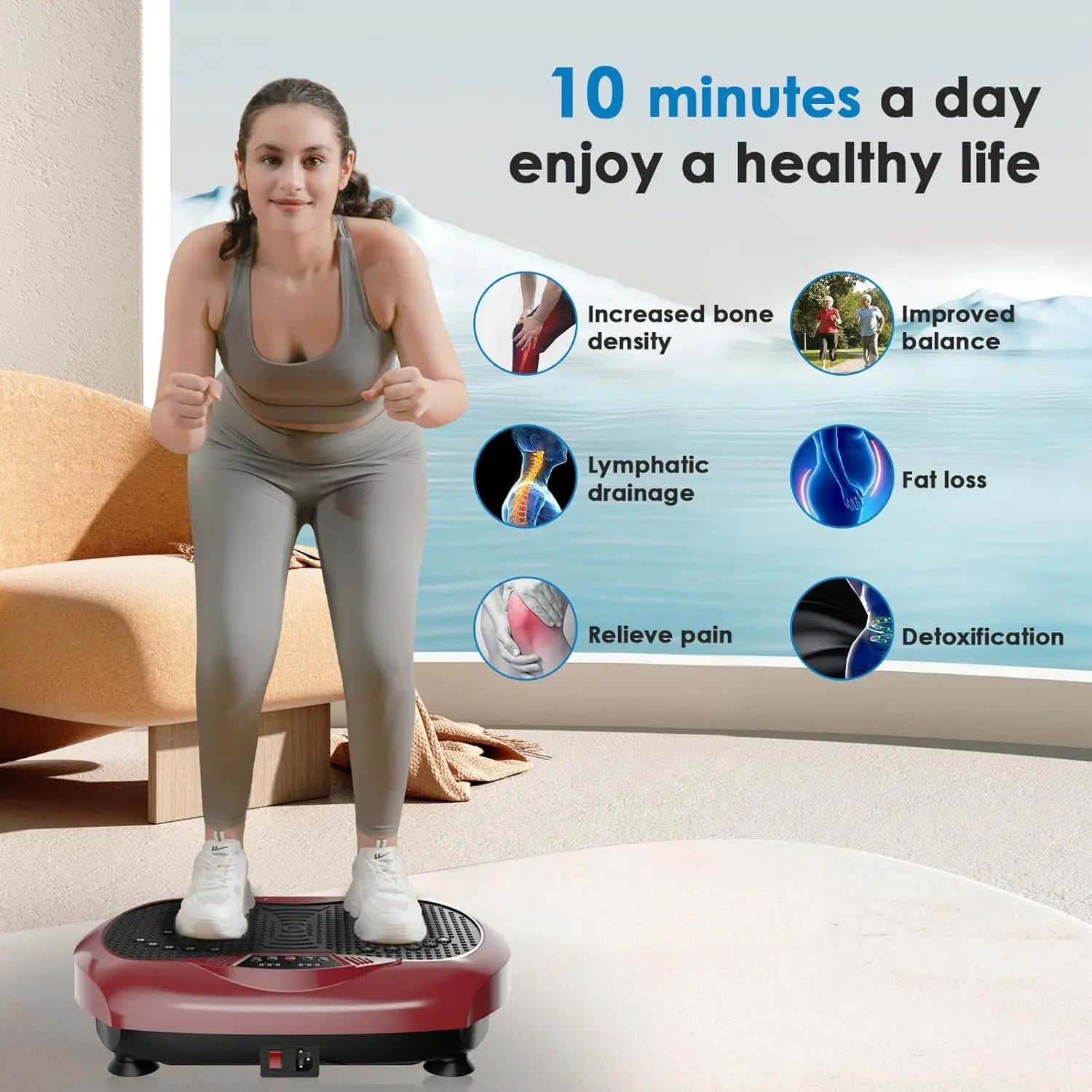 Plate Exercise Machine - Whole Body Workout Vibration Platform Lymphatic Drainage Machine for Weight Loss Home Fitness w/Pilates