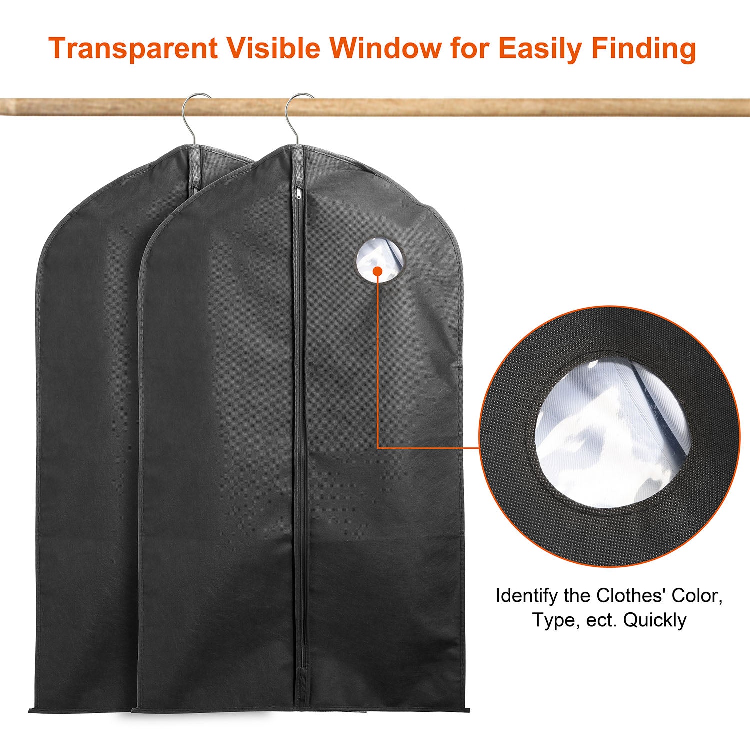 5Pcs 39in Garment Bags Hanging Suit Bags Covers Breathable With Full Zipper Transparent Window For Suit Dress Coat Storage Travel Use