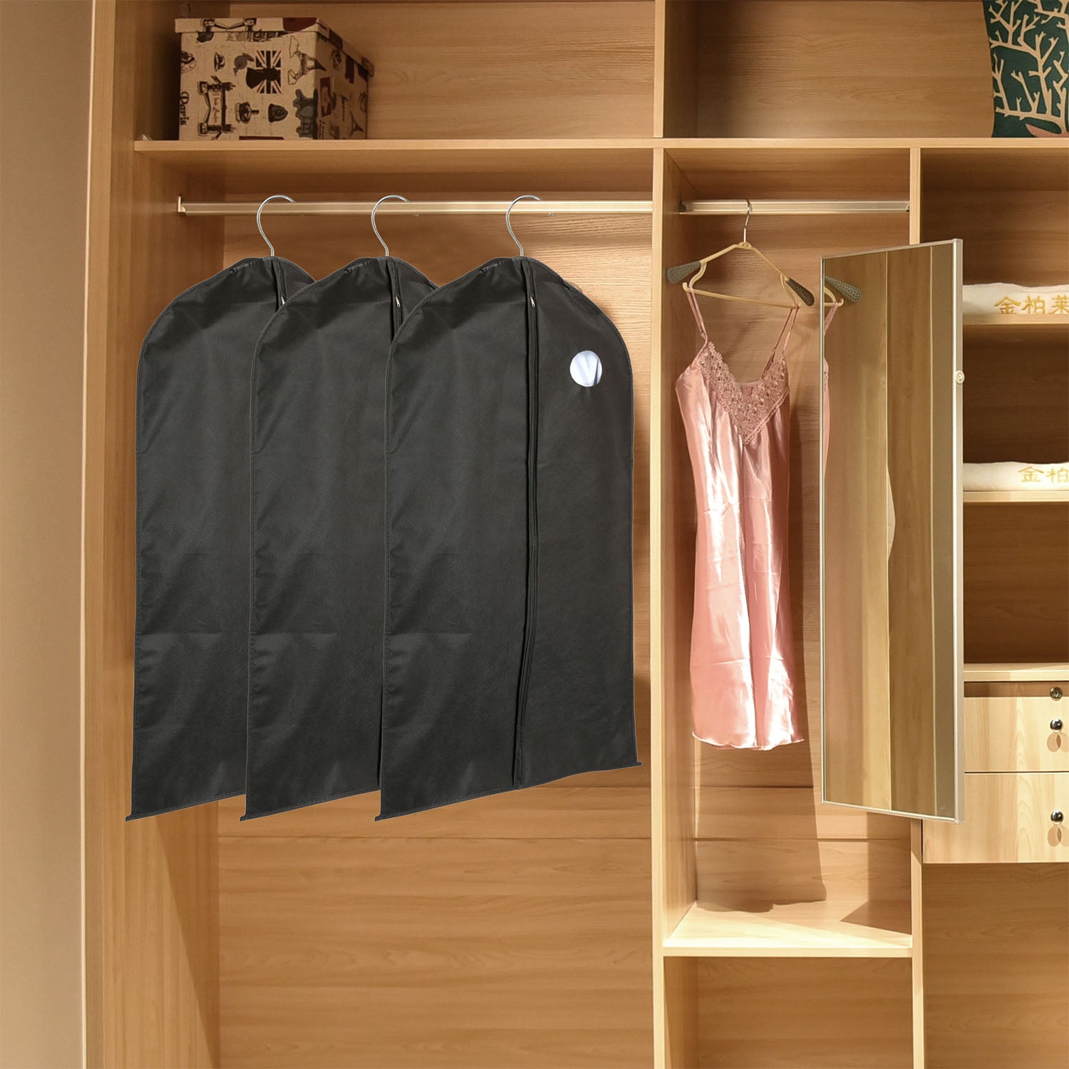 5Pcs 39in Garment Bags Hanging Suit Bags Covers Breathable With Full Zipper Transparent Window For Suit Dress Coat Storage Travel Use