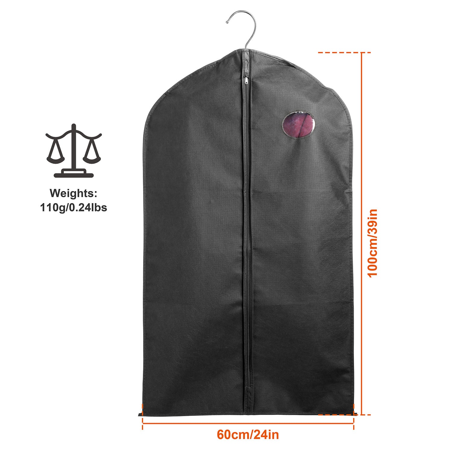 5Pcs 39in Garment Bags Hanging Suit Bags Covers Breathable With Full Zipper Transparent Window For Suit Dress Coat Storage Travel Use